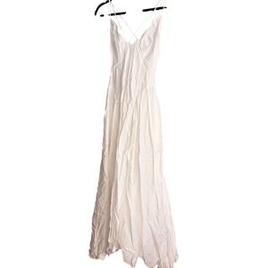 Commense White Crinkle Maxi Dress Strappy Sundress Tie Waist Resort
